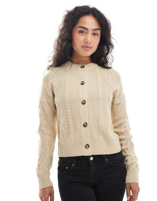 Wednesday's Girl – Ljusbrun, flätstickad kofta i oversize, 2 av 4