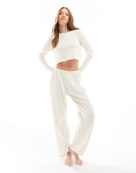 Wednesday's Girl – Locker geschnittener Pointelle-Pyjama in Cremeweiß - view 1