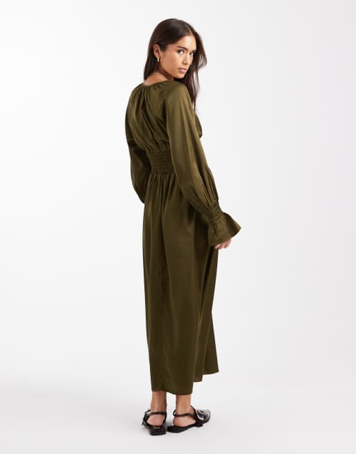 boho midaxi dress Wednesday's Girl long sleeve boho midaxi dress in green