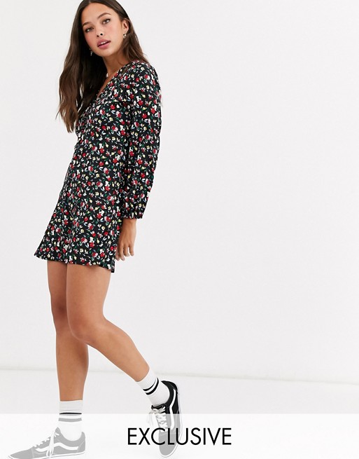 Wednesday's Girl button front mini tea dress in vintage floral