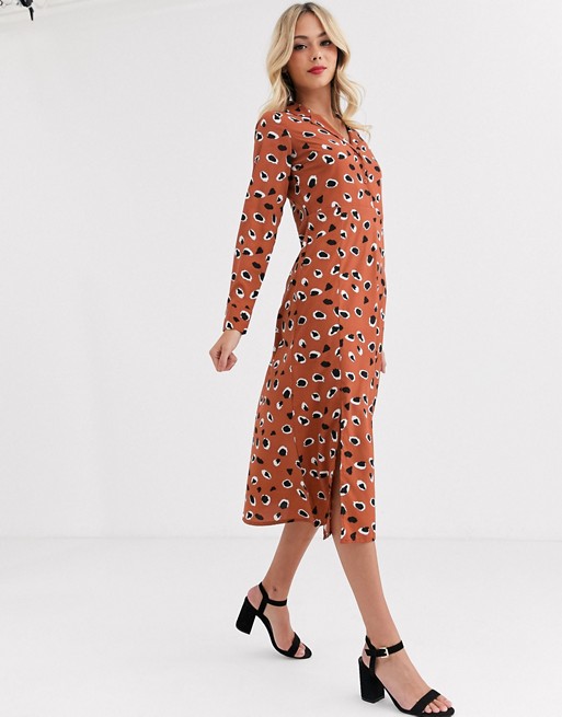 Wednesday's Girl long sleeve midaxi dress in abstract animal spot