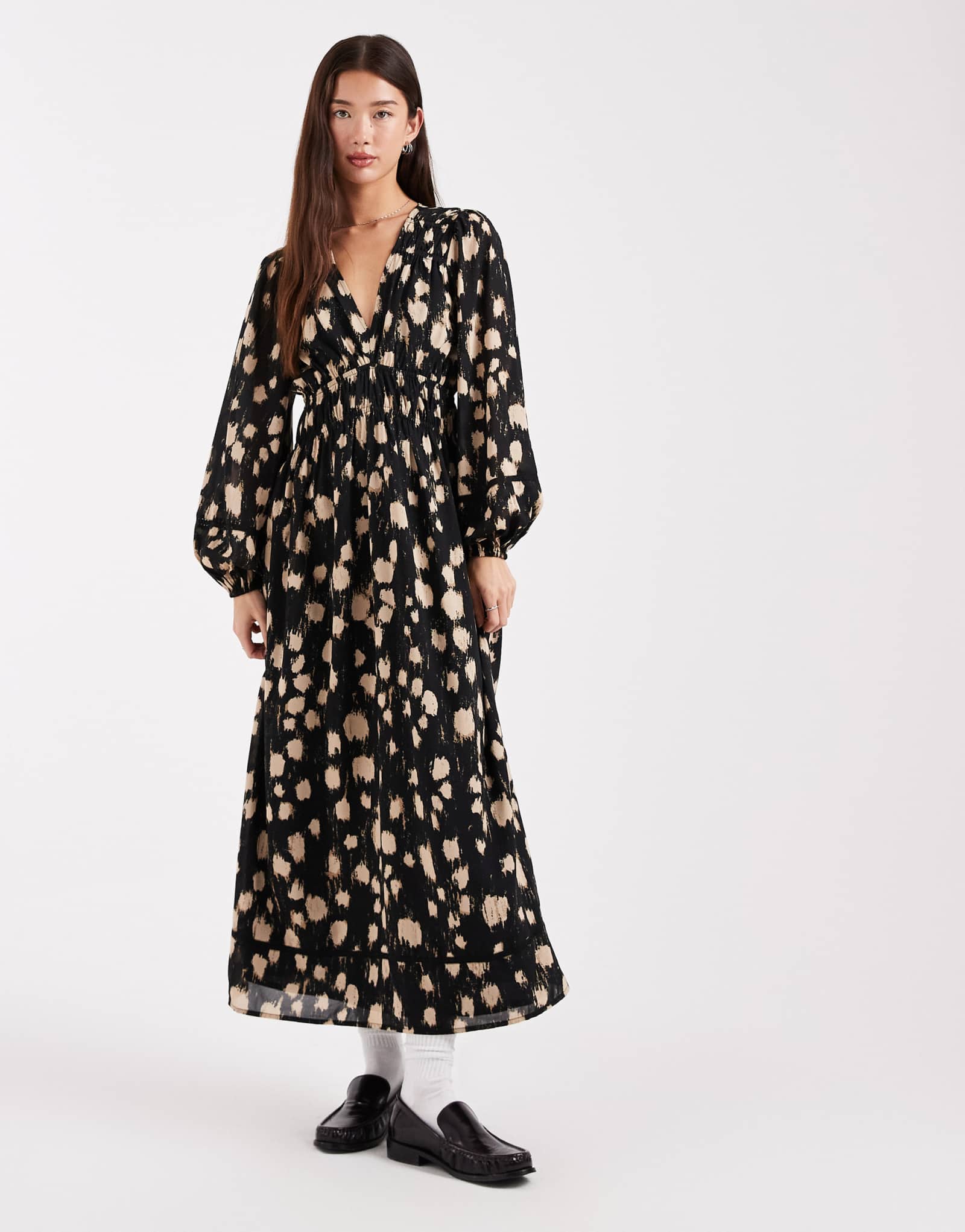 Женское платье мидакси с длинным рукавом для девочек в среду в черном размытом пятне 