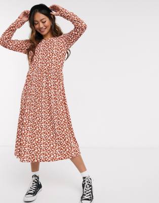 long sleeve midi smock dress
