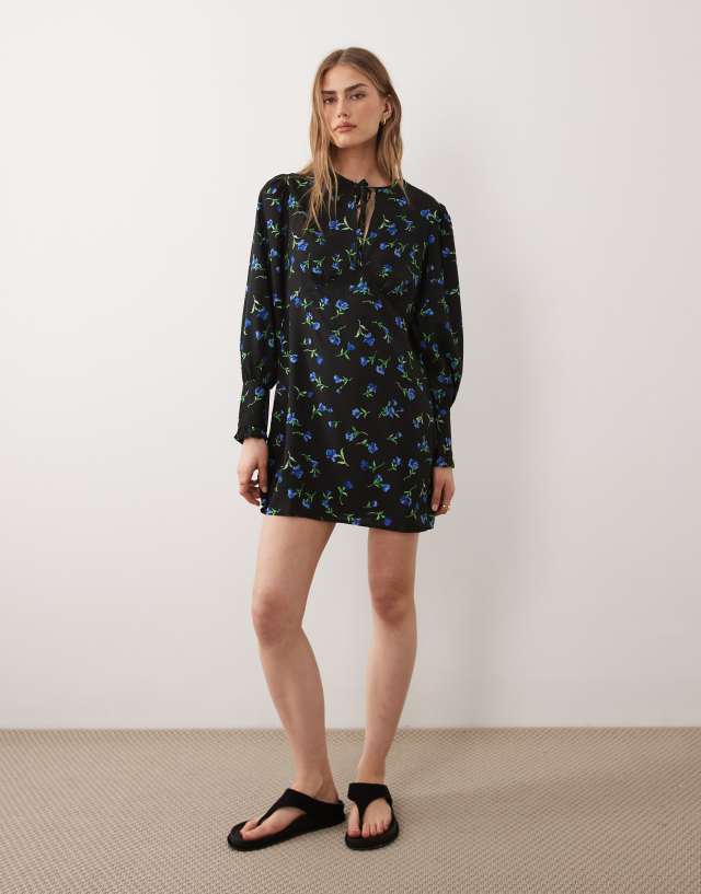 blue floral long sleeve mini dress Wednesday's Girl in print game day resort wear Reviews for MOTHERS 16 Asos design Size:3-6 months