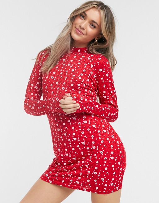 Wednesday's Girl long sleeve mini dress in ditsy floral