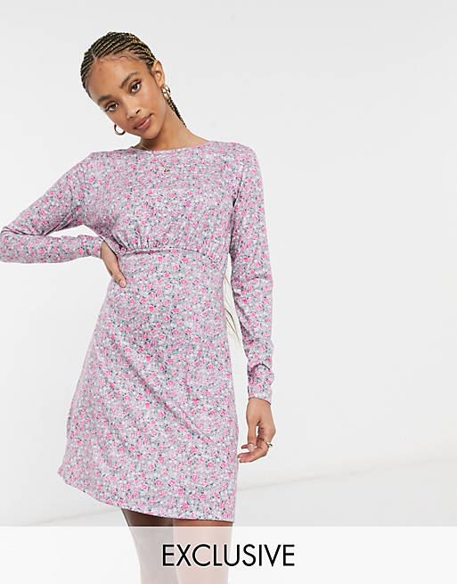 Wednesday's Girl long sleeve mini dress in vintage floral