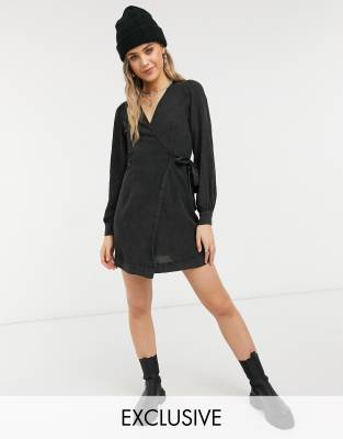 long sleeve denim wrap dress