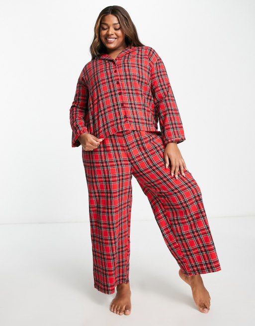 Red long outlet sleeve pajama shirt