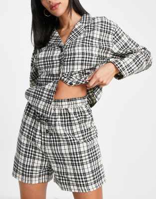 Wednesday's Girl long sleeve pyjama shirt and shorts set in vintage check