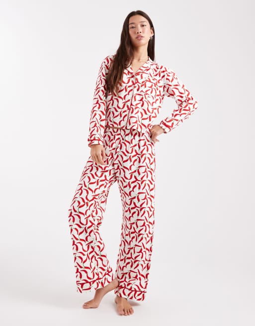Wednesday's Girl long sleeve shirt and pants pajama set in chili print