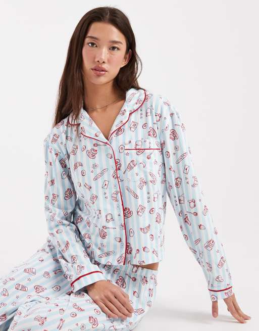 Wednesday's Girl long sleeve shirt and pants pajama set in croissant print