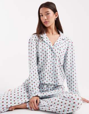 Wednesday's Girl Long Sleeve Shirt And Pants Pajama Set In Blue