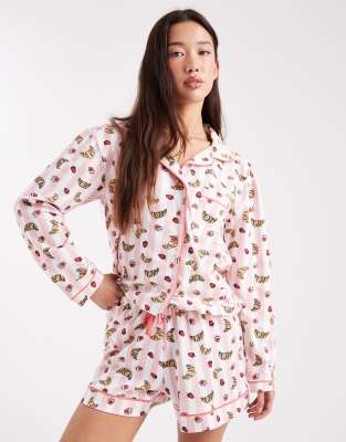 Wednesday's Girl Long Sleeve Shirt And Shorts Pajama Set In Pink