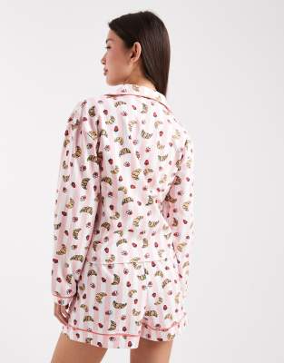Wednesday's Girl Long Sleeve Shirt And Shorts Pajama Set In Pink