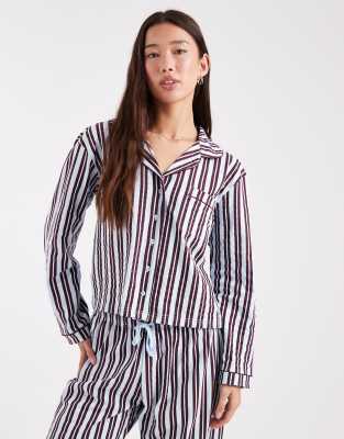 Wednesday's Girl Wednesday's Girl long sleeve shirt and trouser pyjama set in blue stripe