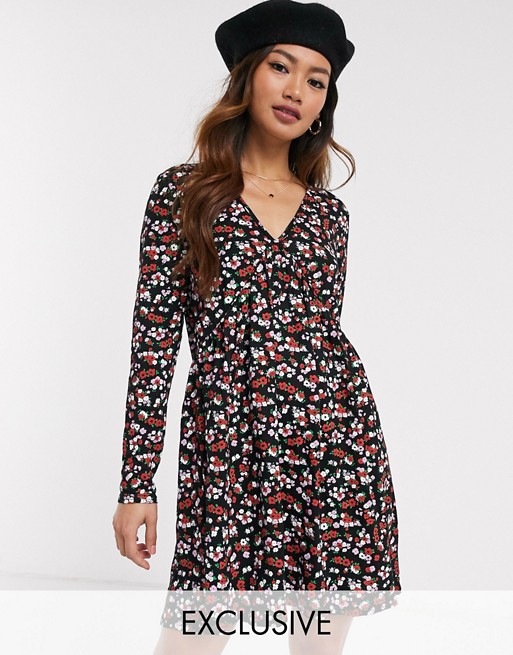 Wednesday's Girl long sleeve smock dress in ditsy floral