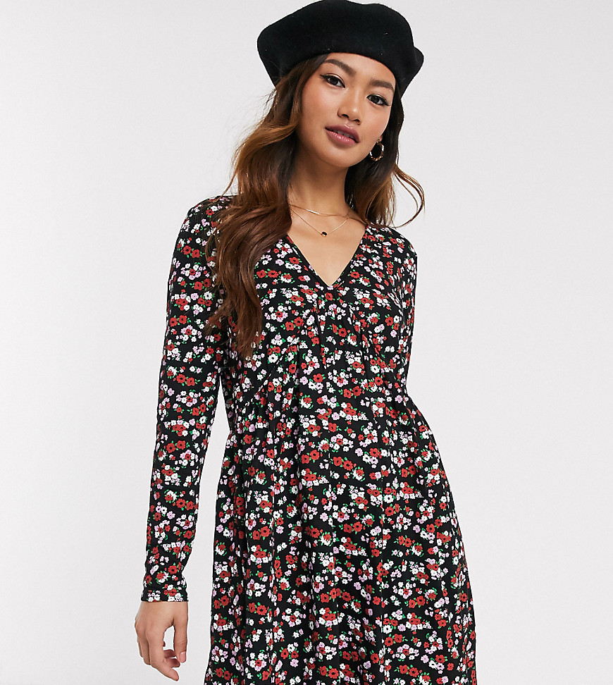 Wednesday's Girl long sleeve smock dress in ditsy floral-Black