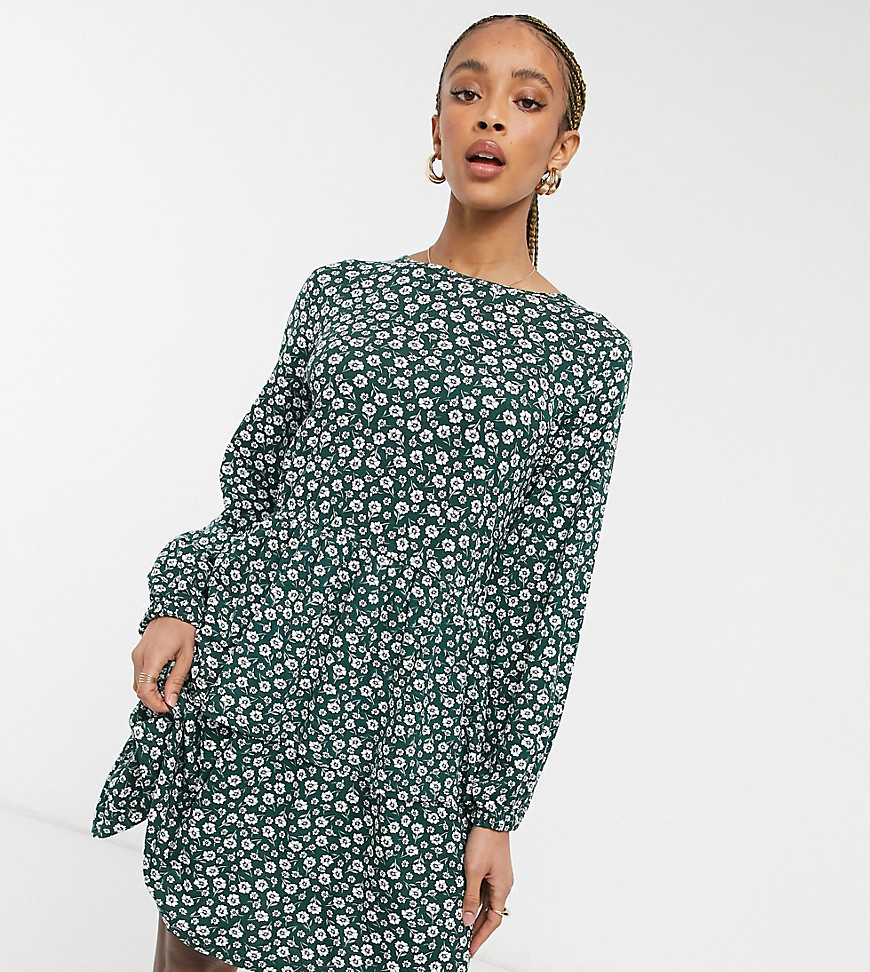 Wednesday's Girl long sleeve smock dress in vintage floral-Green