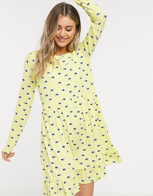 Wednesday's Girl long sleeve smock dress in yellow floral