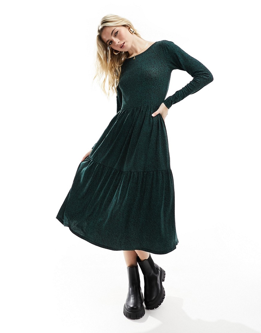 Wednesday’s Girl long sleeve smudge spot midaxi dress in teal green