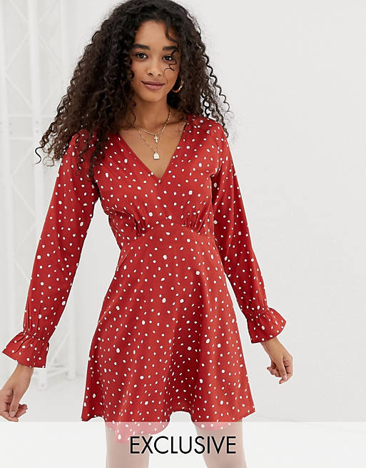 Wednesday's Girl long sleeve tea dress in polka dot 
