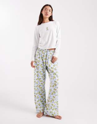 Wednesday's Girl Wednesday's Girl long sleeve top and trousers pyjama set in matcha print-Pink