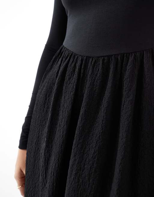 Wednesday's Girl long sleeve volume skirt midi dress in black | ASOS