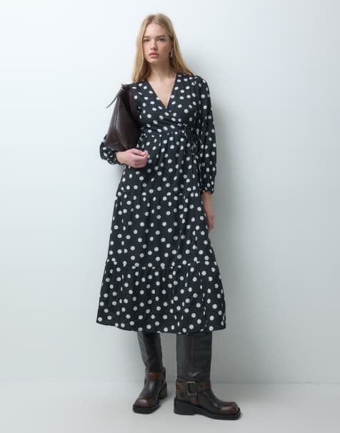 Wednesday's Girl long sleeve wrap midaxi dress in black - view 1