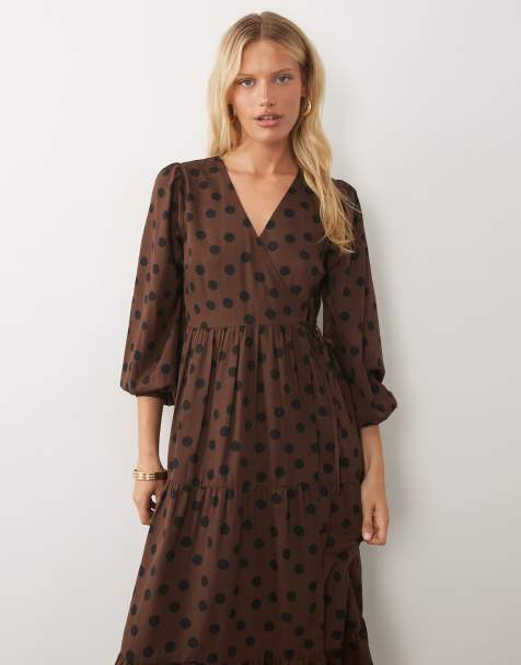 Wednesday's Girl long sleeve wrap midaxi dress in chocolate - view 1
