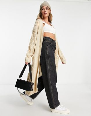 Wednesday's Girl longline cardigan in cable knit - ASOS Price Checker