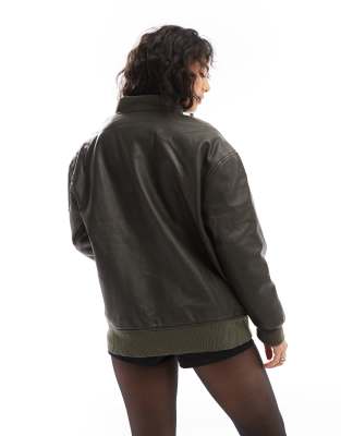 Wednesday's Girl Longline Faux Leather Bomber Jacket In Brown