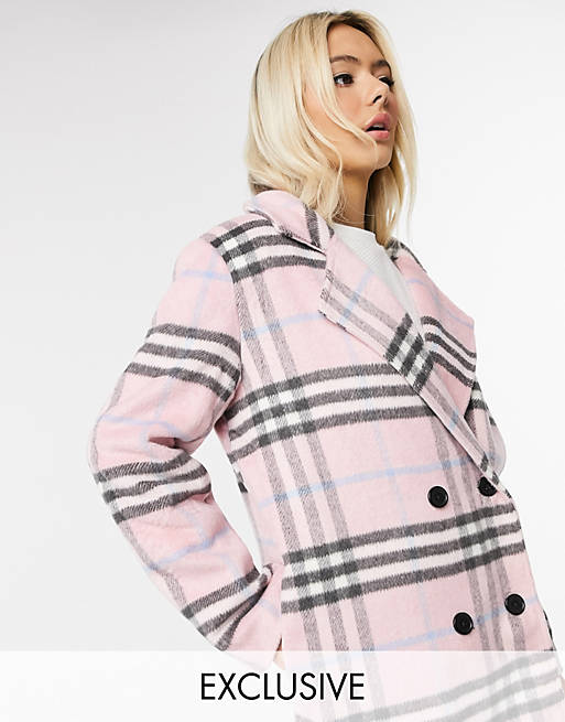 Wednesday's Girl longline tailored coat in pastel check