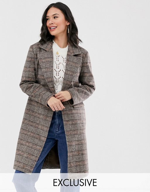 Wednesday's Girl longline wool coat in check