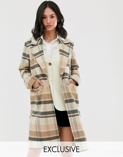 Wednesday's Girl longline wool coat in check