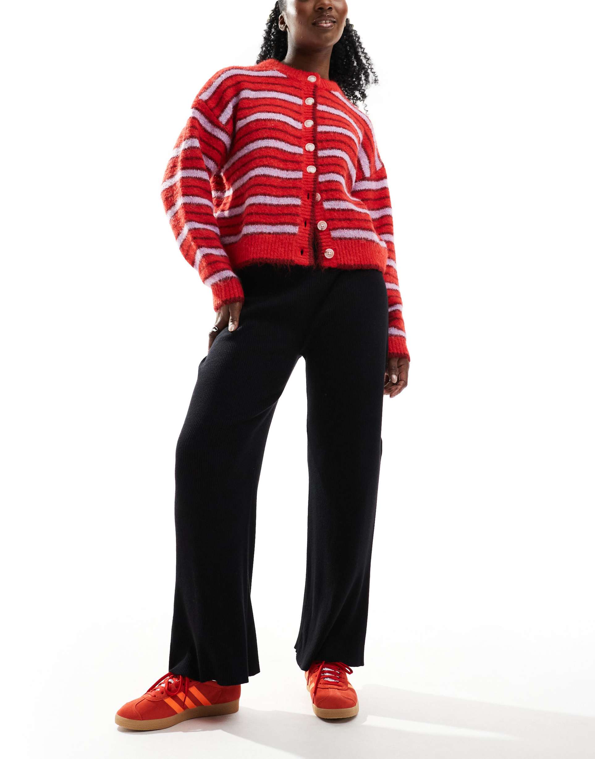 wednesday's girl loose knit wide leg pants in black