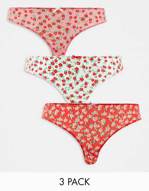 Wednesday's Girl - Lot de 3 culottes à imprimé fleurs - Rouge