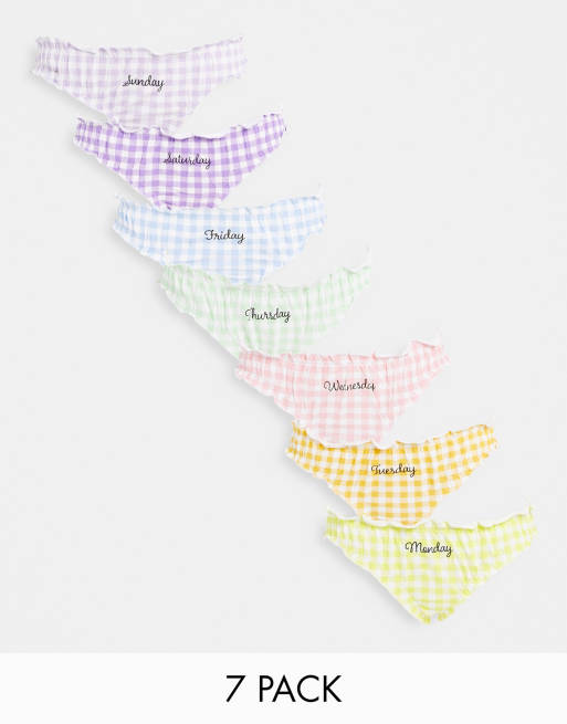 Wednesday's Girl - Lot de 7 culottes avec imprimé vichy et jour de la semaine