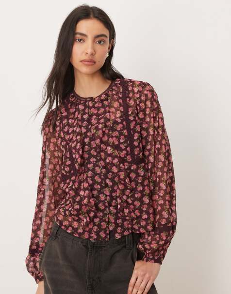 Wednesday's Girl - Luchtige blouse met lange mouwen en roze bloemenprint - view 1