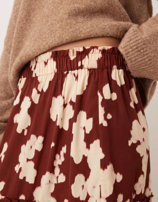 Wednesday's Girl – Luftiger, gestufter Midirock in Braun , 5 von 5