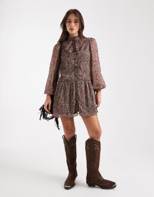 Wednesday's Girl - Luftiges Minikleid in Braun mit Leopardenmuster-Brown