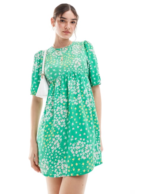 Wednesday's Girl – Luźna zielona sukienka mini w kwiatowy wzór