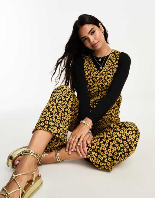 Yellow jumpsuit hot sale long sleeve