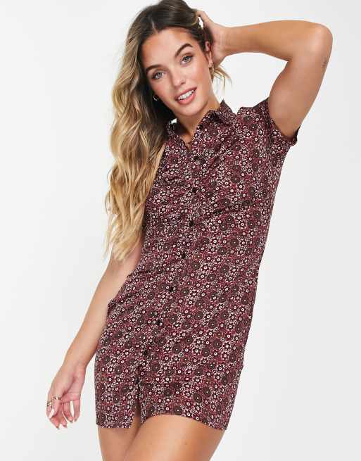 Wednesday's Girl – Marszczona sukienka koszulowa mini w kwiatowy wzór w stylu retro