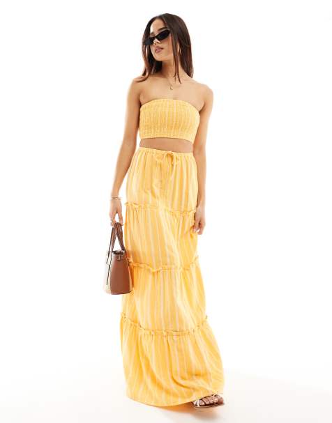 Wednesday's Girl – Marszczony złoty top bandeau w paski, część zestawu - view 1
