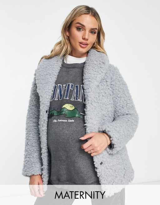 Wednesday's Girl Maternity boxy collar detail jacket in gray fluff
