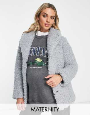 Wednesday's Girl Maternity boxy collar detail jacket in grey fluff - ASOS Price Checker