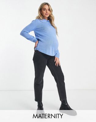 Wednesday's Girl Maternity button front collar jumper in blue - ASOS Price Checker