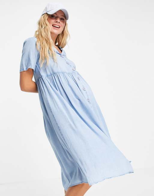 white christmas dresses Blue Denim Button Up Maternity Dress – PinkBlush main image 0