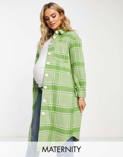 Wednesday's Girl Maternity - Camicia giacca taglio lungo verde a quadri