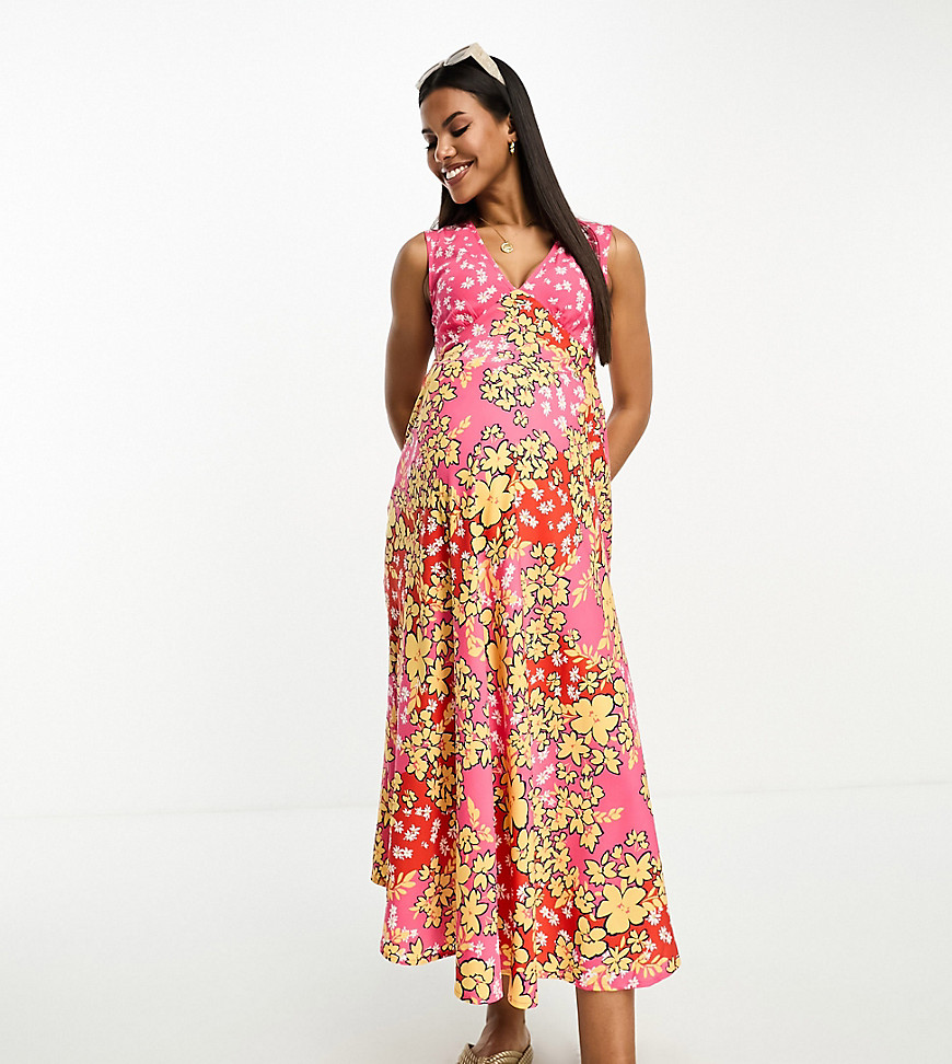 Wednesday's Girl Maternity ditsy floral deep v midaxi dress in multi